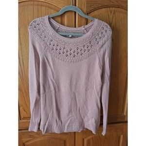 Sonoma Crochet Bib Pullover Knit SWEATER Mauve Rose Pink Long Sleeve Siz…